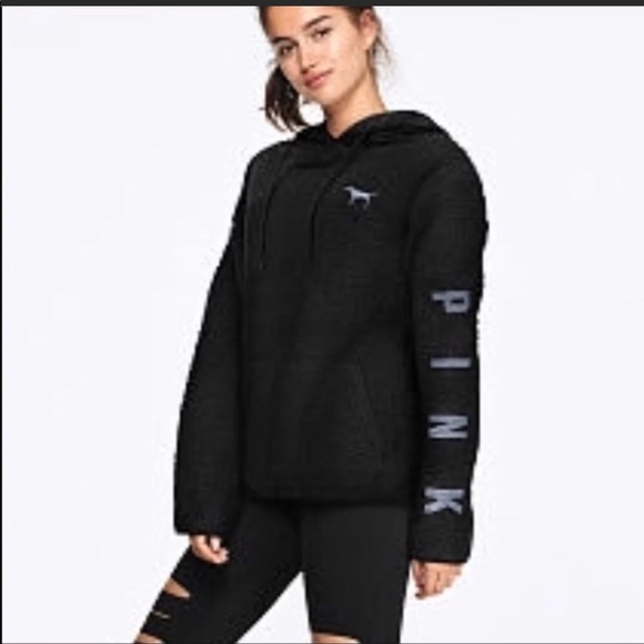 VS PINK SHERPA CAMPUS PULLOVER TUNIC  PURE BLACK L - Picture 7 of 7